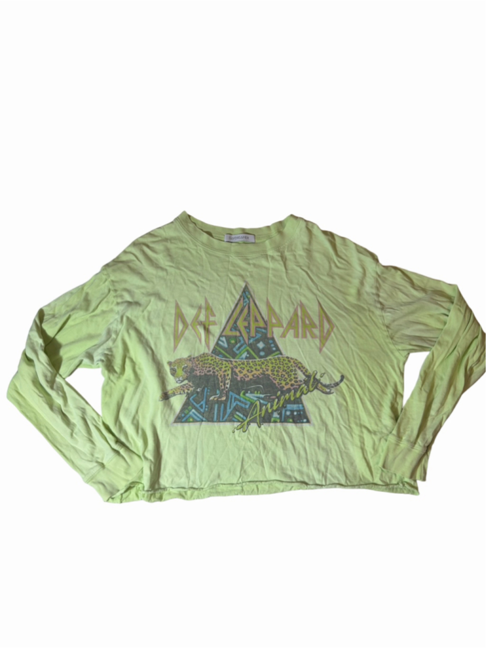 Daydreamer Def Leppard Animal Lime Green Cropped Long Sleeve Tee M Rock